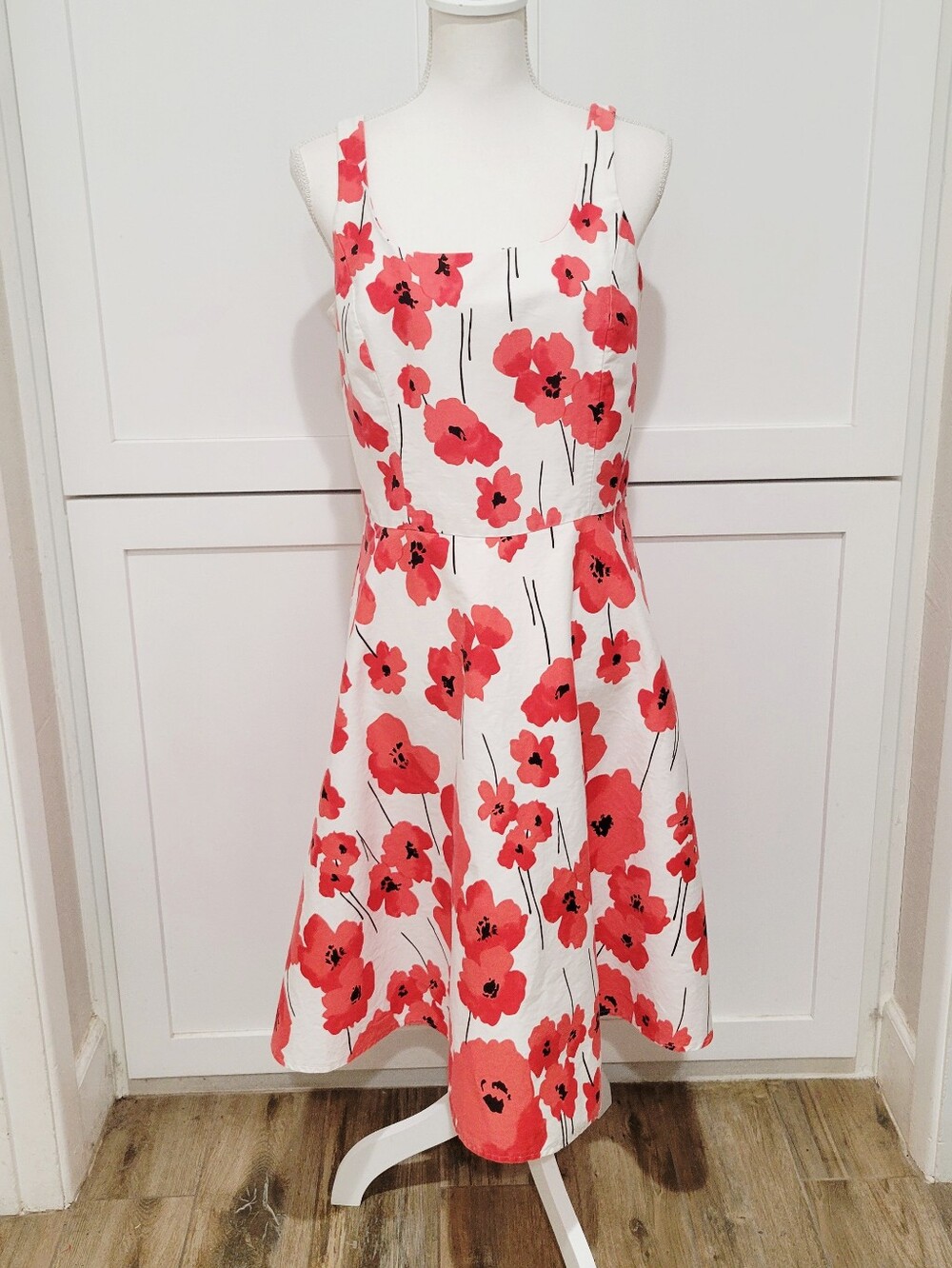 Breakin' Loose Cotton Blend Orange & White Poppy Print Sleeveless Dress | Sz 10